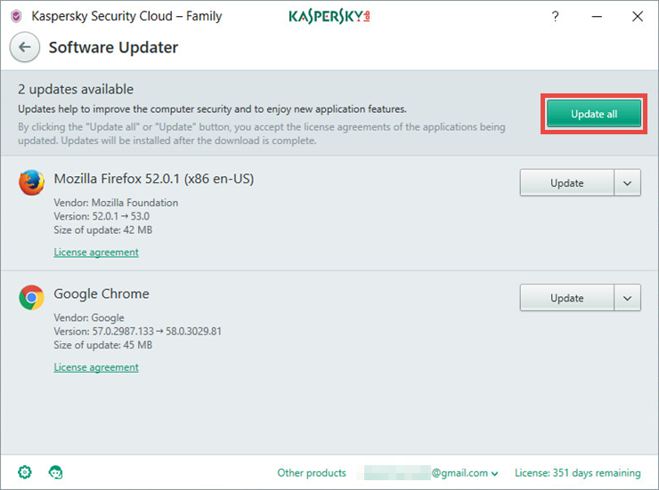 Image: updates search results in Kaspersky Security Cloud