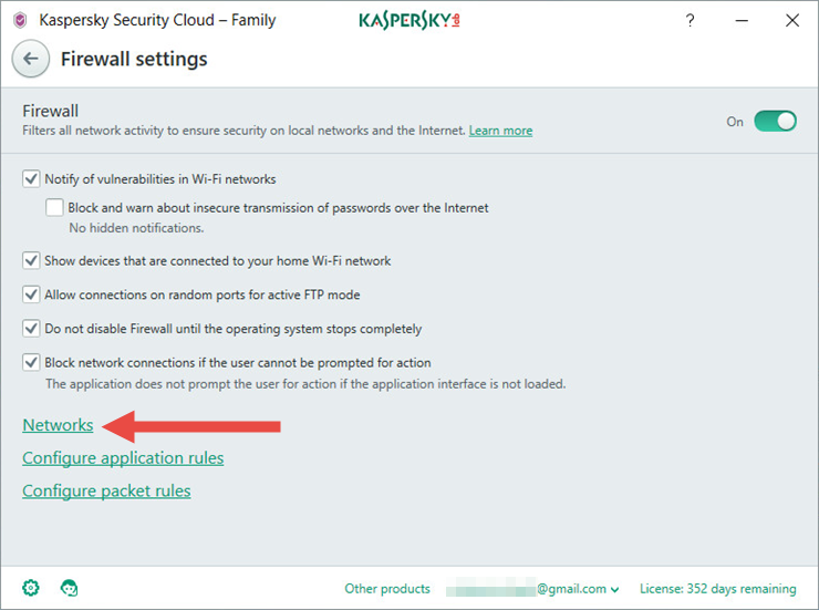 Image: Firewall settings in Kaspersky Security Cloud