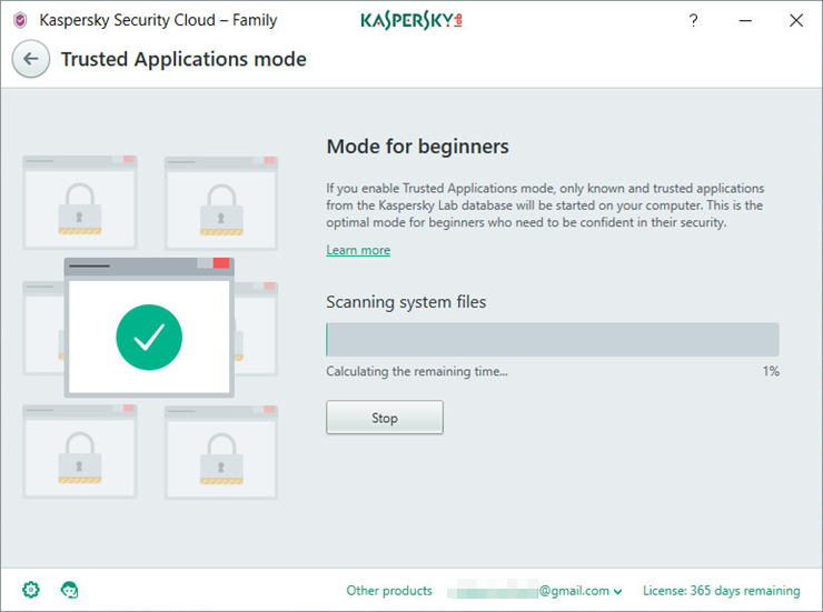 Image: the Trusted Applications mode window in Kaspersky Security Cloud