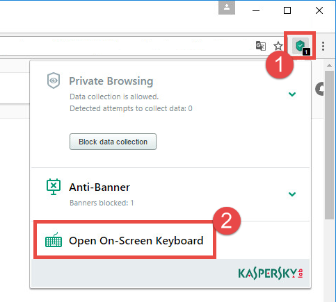 Image: Kaspersky protection plug-in menu in the browser window 