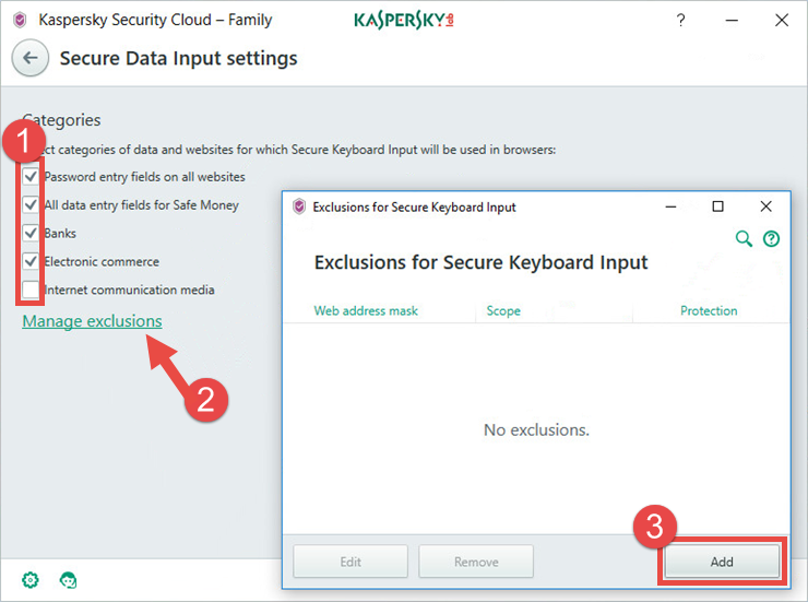 Image: the Secure Data Input settings window