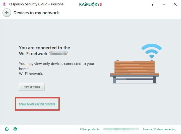 Image: the Devices in my network window of Kaspersky Security Cloud