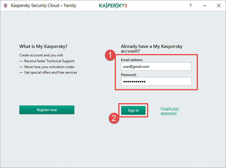 Image: signing in to My Kaspersky