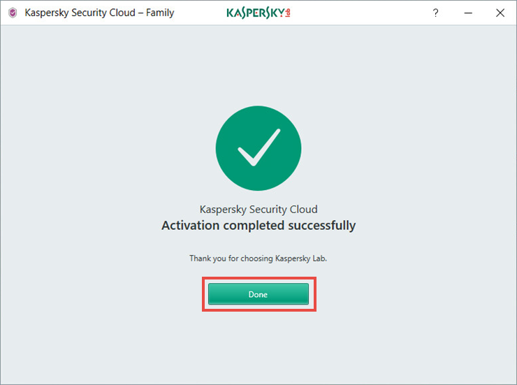 Image: successful activation of Kaspersky Security Cloud