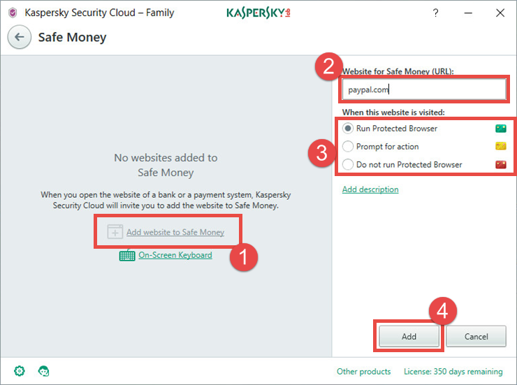 Image: Safe Money in Kaspersky Security Cloud