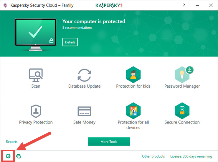 Image: the main window of Kaspersky Security Cloud