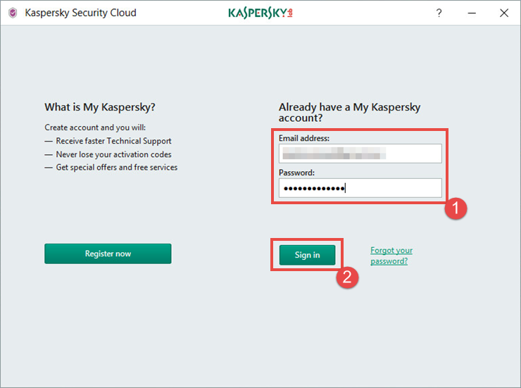 Image: connecting to My Kaspersky
