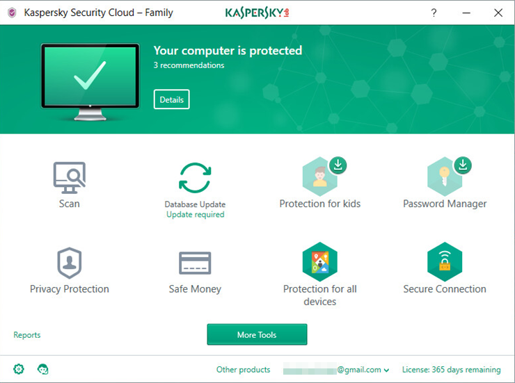 Image: main application window of Kaspersky Security Cloud - Family