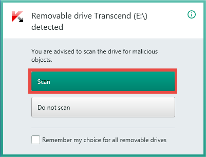 Image: Kaspersky Security Cloud removable device scan notification