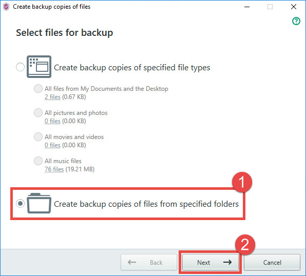 Image: selecting file types for backup
