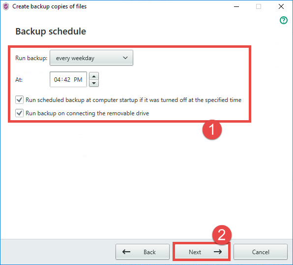 Image: setting a backup schedule