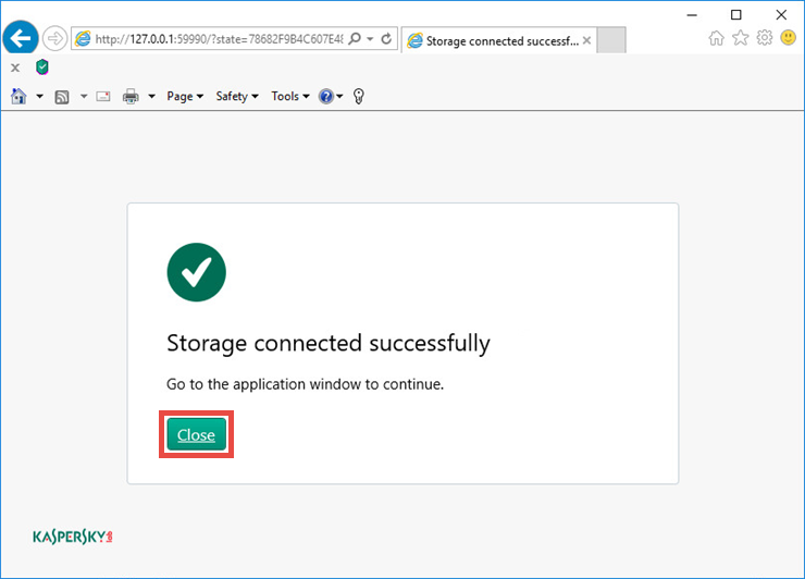Image: the online storage is created and connected to Kaspersky Security Cloud