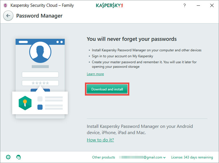 Image: the Password Manager window in Kaspersky Security Cloud