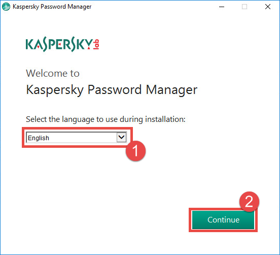 Image: selecting the language for Kaspersky Password Manager