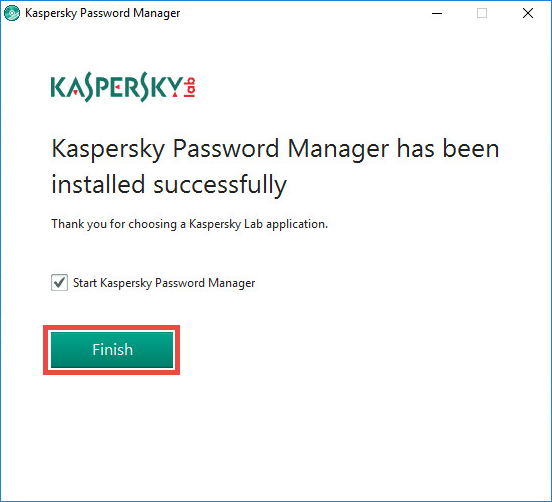 Image: installation of Kaspersky Password Manager is finished