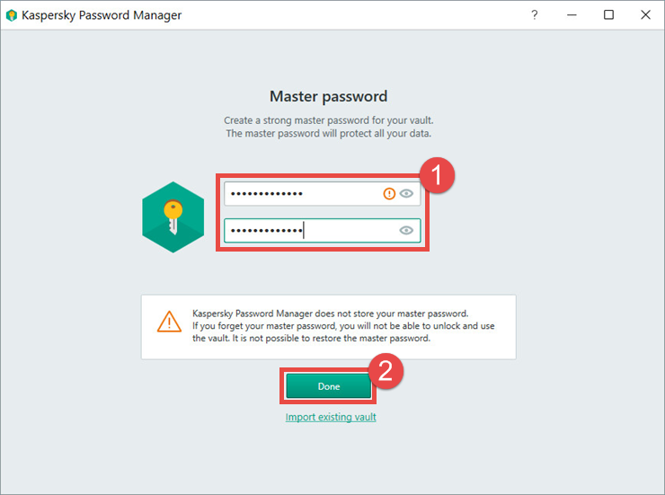 Image: setting a master password in Kaspersky Password Manager