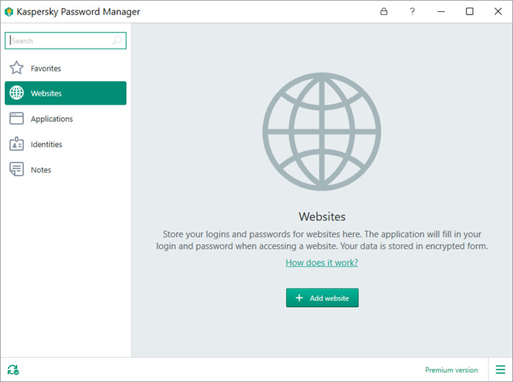 Image: the window of Kaspersky Password Manager