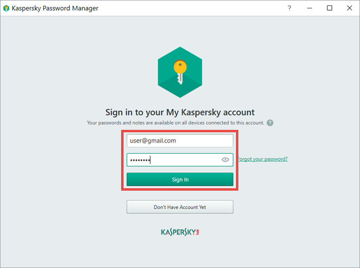 Image: connecting Kaspersky Password Manager to My Kaspersky