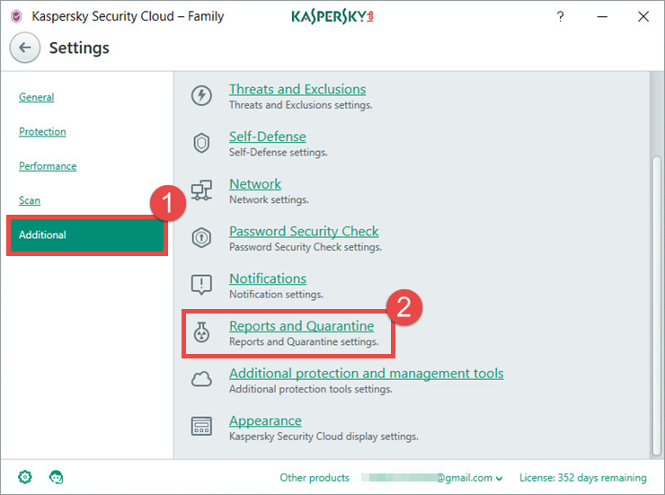 Image: the Settings window of Kaspersky Security Cloud 