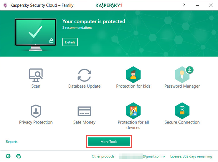 Image: the Kaspersky Security Cloud window 