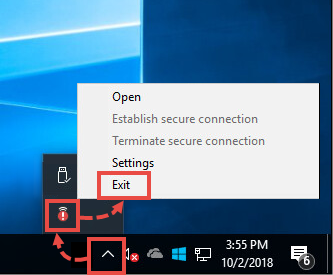 Exiting Kaspersky Secure Connection for Windows.