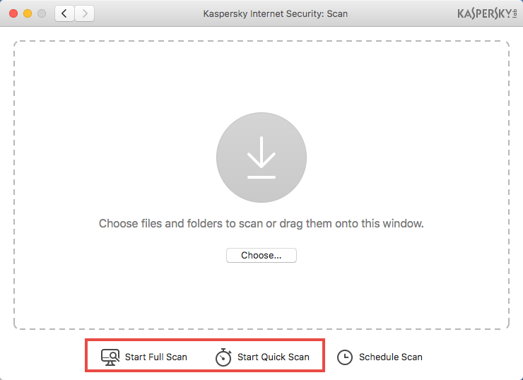 Image: the Scan window of Kaspersky Internet Security 18 for Mac