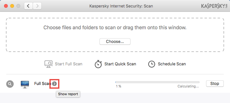 Image: the scan window in Kaspersky Internet Security 18 for Mac