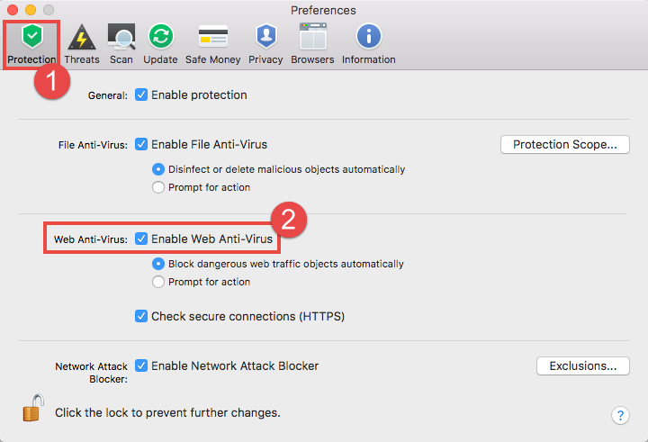 Image: Kaspersky Internet Security 18 for Mac Preferences window