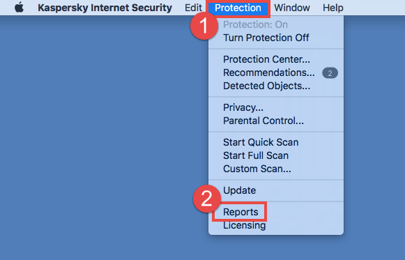 Image: context menu of Kaspersky Internet Security 18 for Mac 