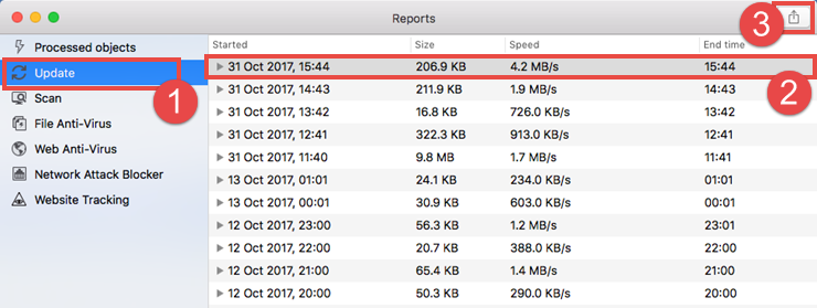Image: exporting the report in Kaspersky Internet Security 18 for Mac