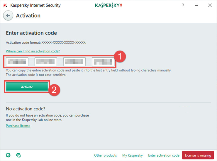 Image: the activation window of Kaspersky Internet Security 2018