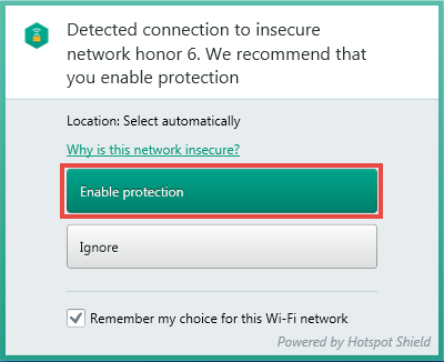 Image: notification on connection to an unprotected network