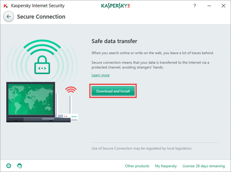 Image: the Secure Connection window in Kaspersky Internet Security 2018