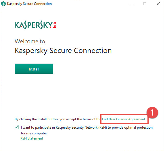 Image: the Kaspersky Secure Connection installation window 