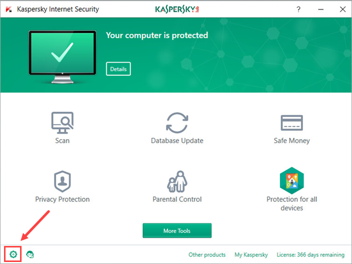 Image: Kaspersky Internet Security 2018 main window