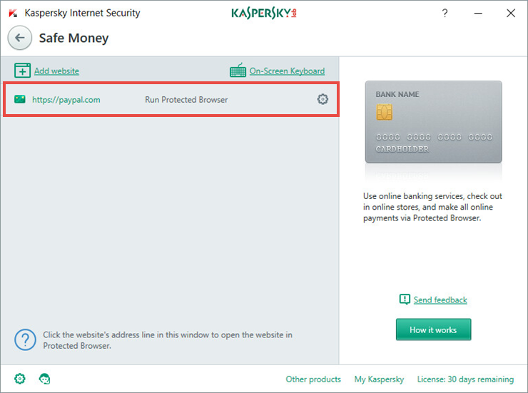 Image: the website added to Safe Money