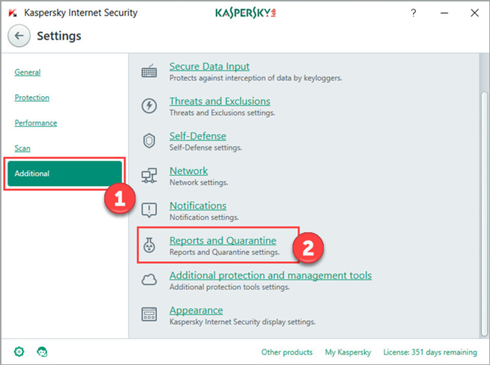 Image: Kaspersky Internet Security Settings window 