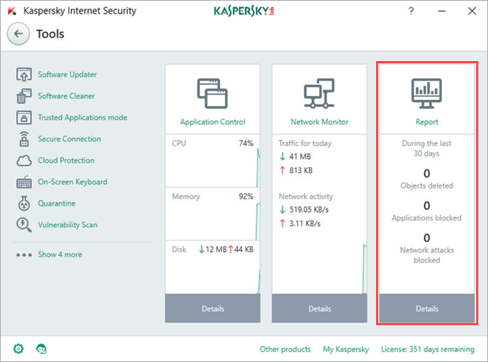 Image: Kaspersky Internet Security Tools window 