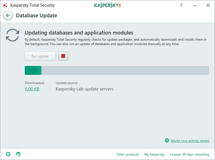 Image: the Software Updater window in Kaspersky Total Security 2018