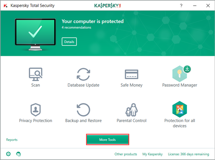 Image: Kaspersky Total Security main window