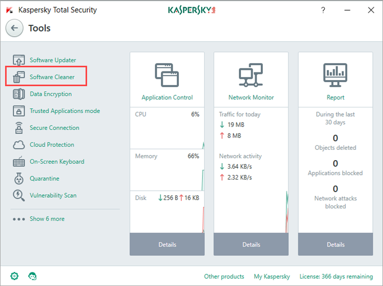 Image: Kaspersky Total Security Tools window