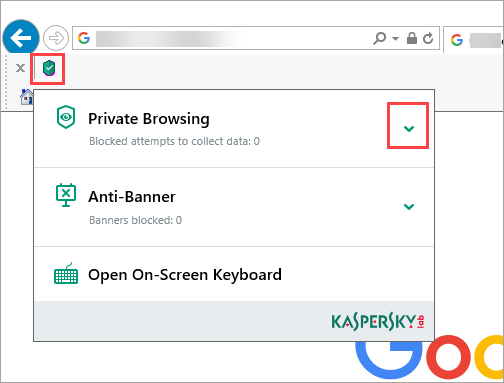 Image: Kaspersky Protection plug-in in Internet Explorer browser
