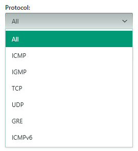 Image: Select the protocol for the packet rule in Kaspersky Total Security 2018