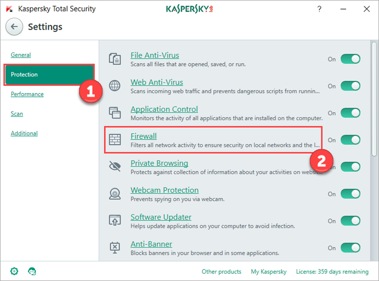 Image: Kaspersky Total Security Settings window 