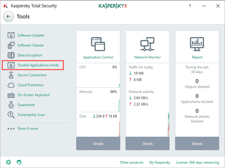Image: Kaspersky Total Security Tools window