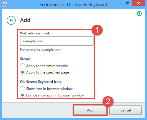 Image: the Exclusions for On-Screen Keyboard window