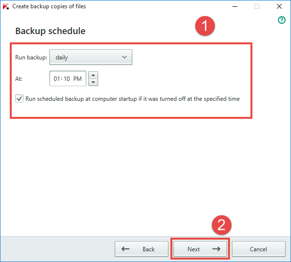 Image: Backup schedule window