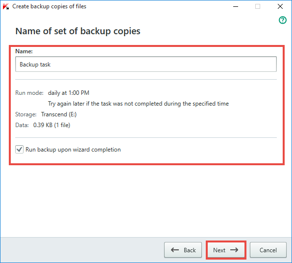 Image: Name of backup copies window