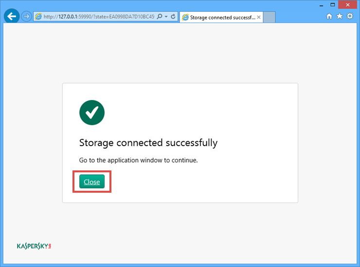 Image: Online storage is created and connected to Kaspersky Total Security