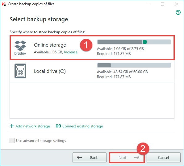 Image: select activated online storage